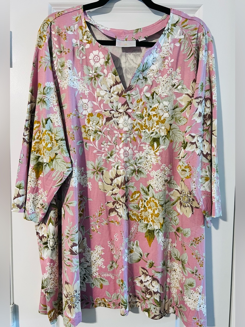 Pink Floral with Embroidery Top